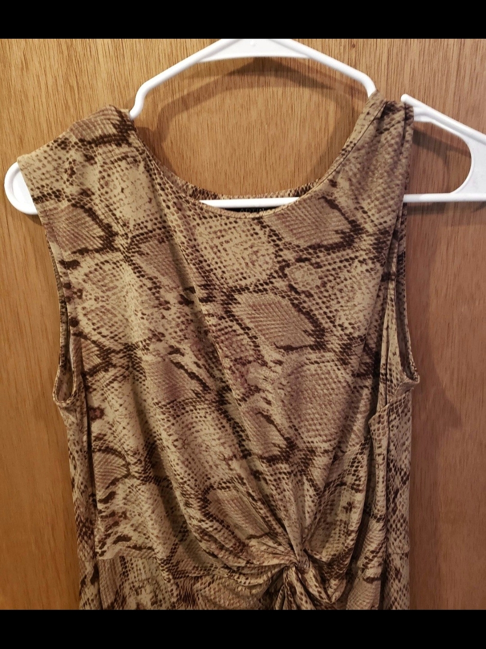 Vintage Sz 8-10 Sleeveless Brown Snake-Print Twist Waist Midi Dress - Picture 3 of 5